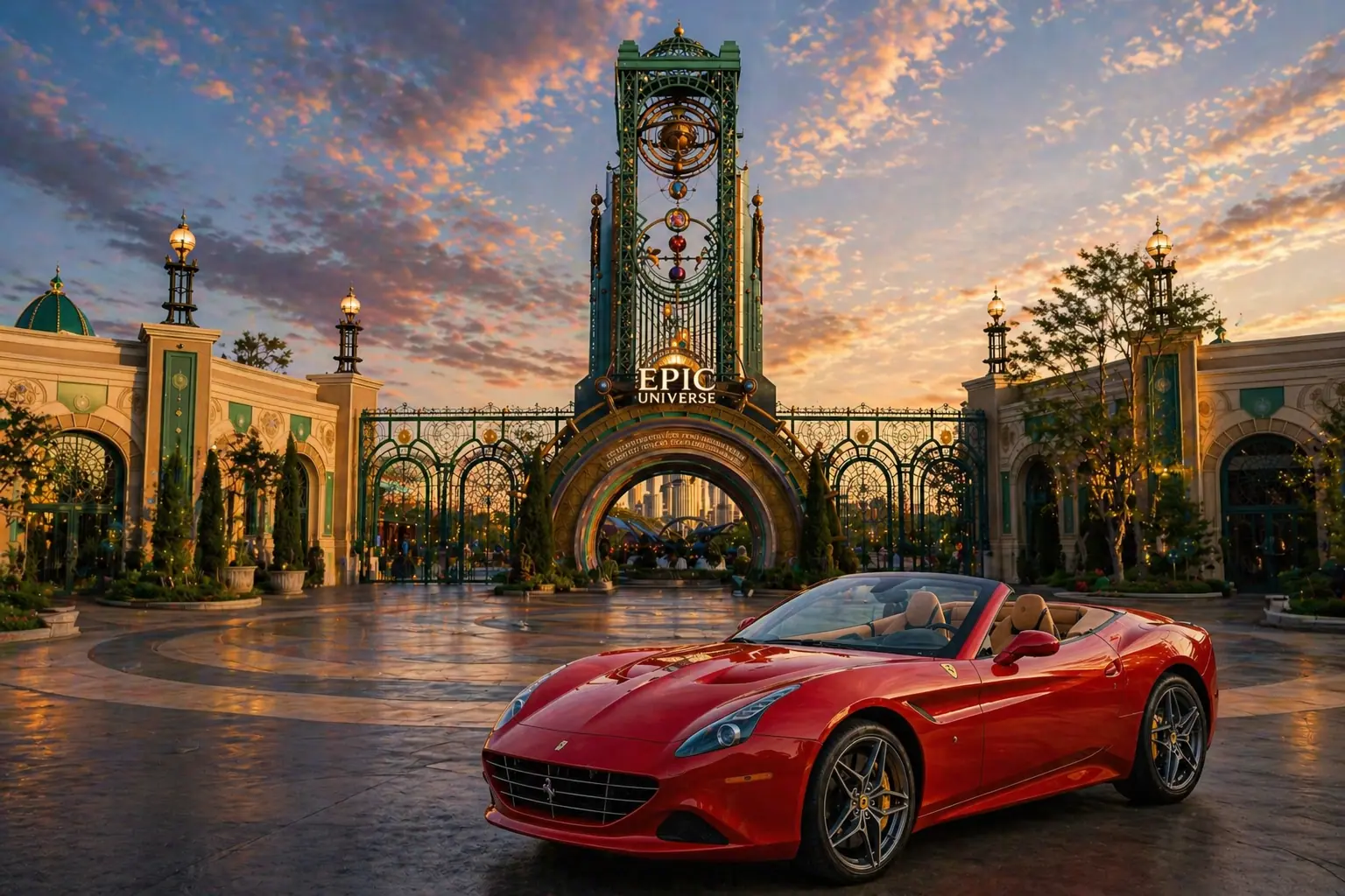 Ferrari vermelha no Epic Universe Orlando